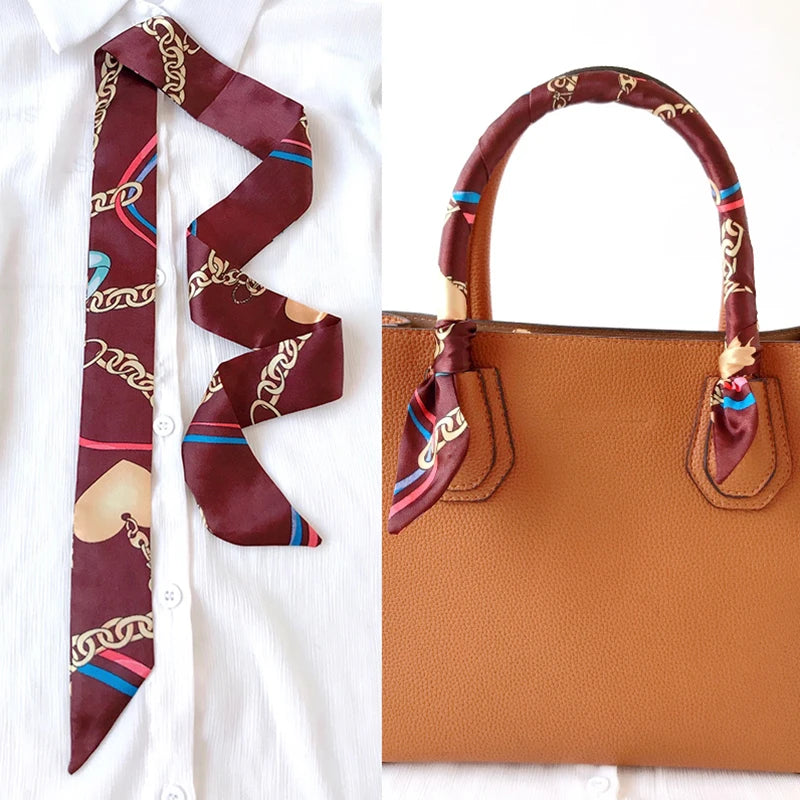 Woman Skinny Silk Scarf 90cm*4cm Long Hair Strip Silk Ribbon Small Neck Scarves Bag Handle Ribbon Scarf Kerchief Ladies Tie