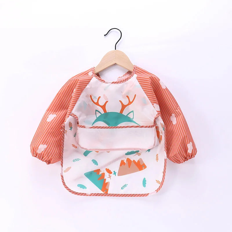 Baby Long Sleeve Scarf Waterproof Toddler Art Smock Feeding Bib Apron Pocket Infant Boys Girls Burp Cloth Banana Bibs for1-3Year