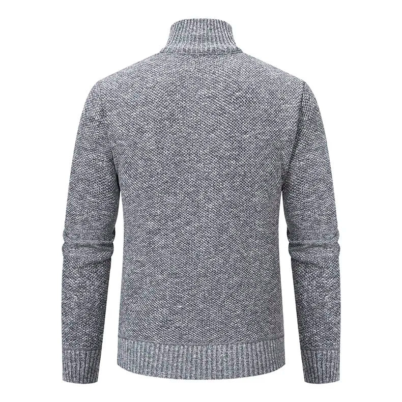 Mens Sweaters Jacket Full Zip Fleeced Sweater Cardigan Plaid Stand Collar Sweaters Coat Autumn Winter Homme Clothes
