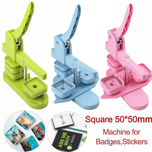 Square Badge Button Maker 50x50mm Machine Rotary Button Press For Refrigerator Magnet Making Button Badge Manual DIY Art Craft