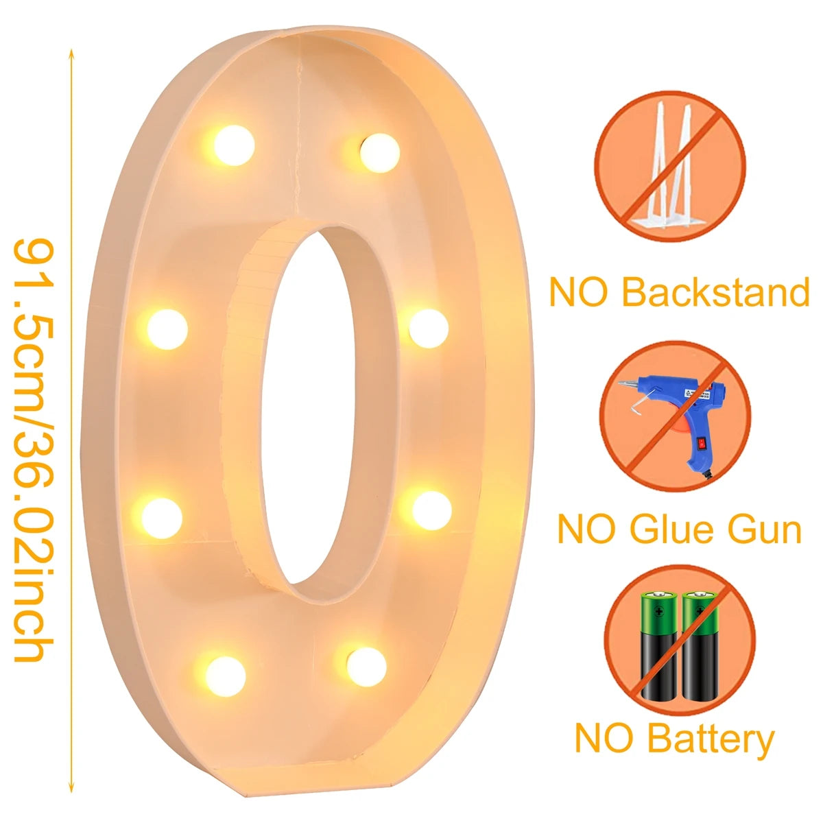 91.5cm Warm Light Up Giant Letter Led Light Frame Box Balloon Filling Box with 10 Lights Birthday Wedding Xmas Decor Baby Shower