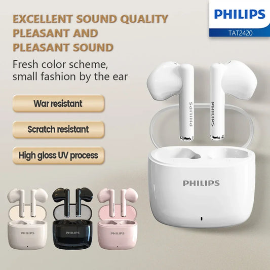 PHILIPS TAT2420 Semi-in-ear Wireless Bluetooth Earphones HIFI Sound Quality Call Noise Reduction Mini Portable Music Headset