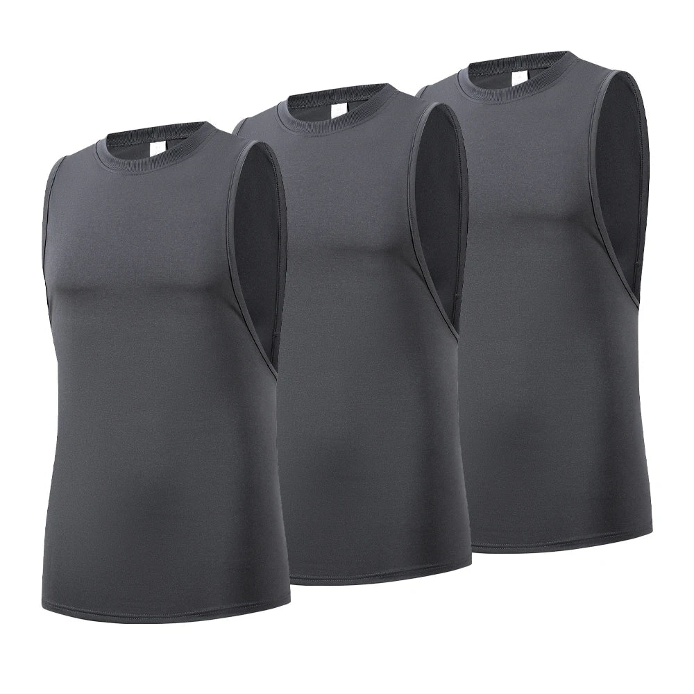 3-Piece Men's Sports Tank Top Solid Color Simple Sleeveless Slim Vest Men Quick Dry Fitness Basketball Running Training T-shirt