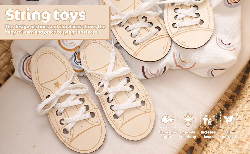 Children's Learning Shoelace Toys Wooden Wear Rope Tying Shoelace Educational Toys Kindergarten Early Education Teaching Aids