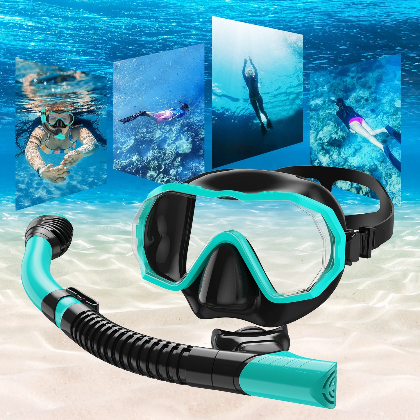 Anti-Fog Swimming Diving Goggles Underwater Snorkeling Snorkel Mask Water Sports Set HD Glass 180° View M2