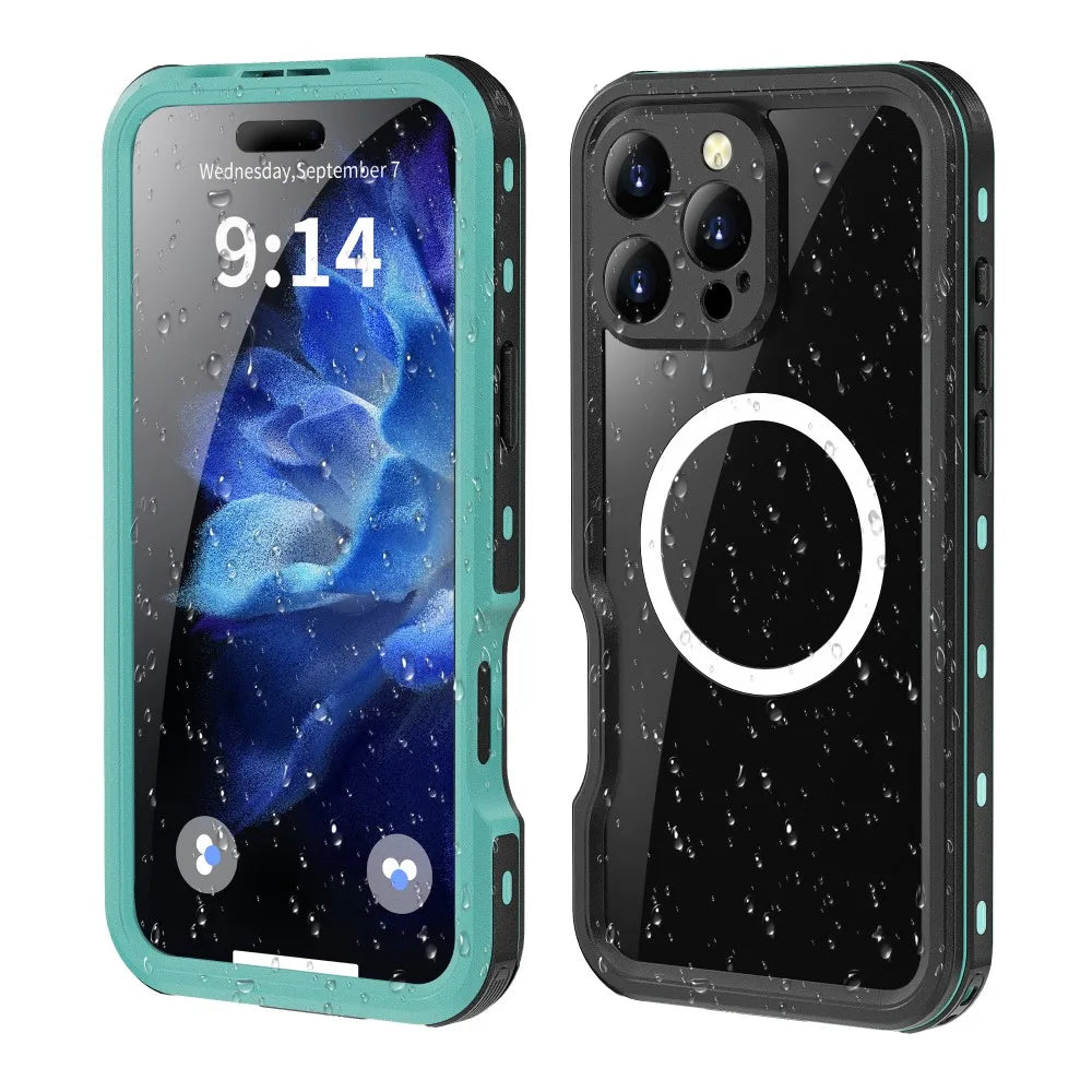 Magnetic Charging with Stand Anti Fall IP68 Waterproof Case For iPhone 16 15 Pro Max Plus Drop proof Diving Swim Outdoor Sport