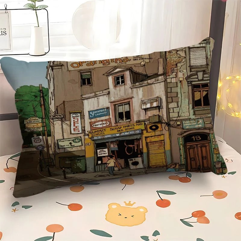 Scene Art Anime Cartoon Pillowcase, 30×50cm Rectangular Sofa Cover, 40×60cm Car Seat Cushion
