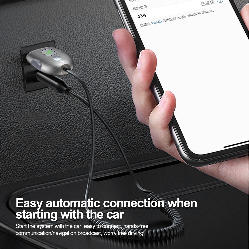 Bluetooth 5.0 Car Receiver Adapter 3.5mm Jack Aux Audio Music Car Transmitter with 0.3M-1.2M Flexible Wire USB Transmitter