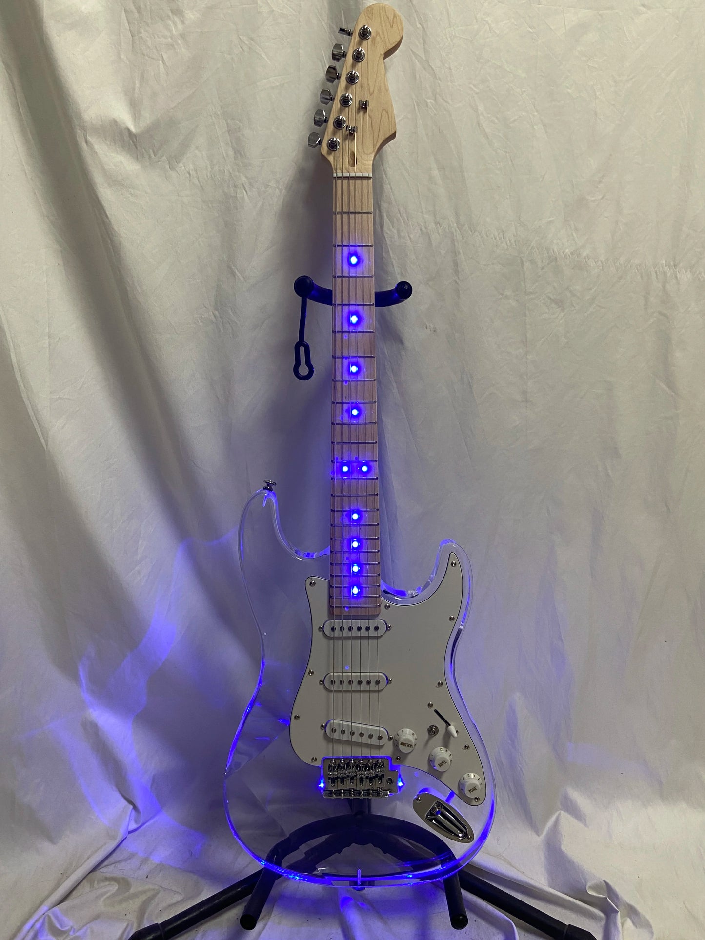 Acrylic clear crystal Plexiglas 6-string electric guitar Blue LED lights Maple guitar neck Free shipping