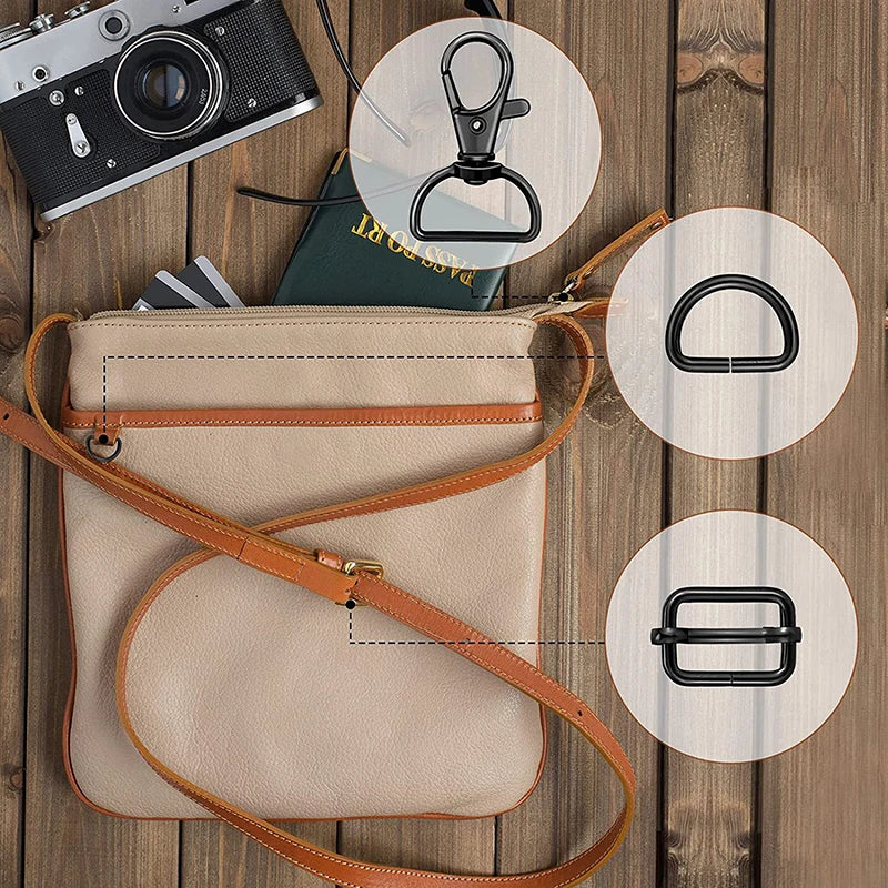 25/40/56PCS Metal Snap Hooks Buckle Belt D Rings Keychain Tri-Glides Slide Center Bar For Bag Strap Belt Key Rings Leather Strap