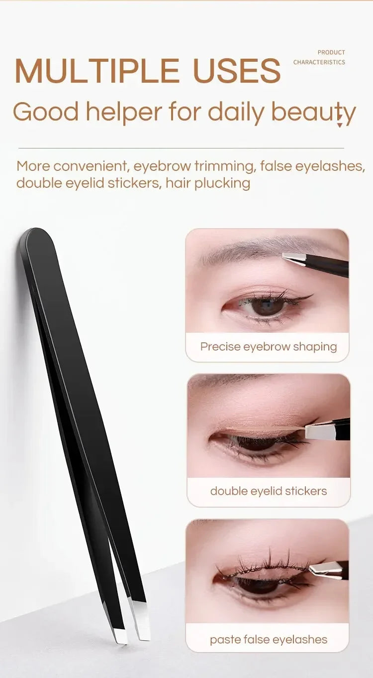 CNK  Wholesale Stainless Steel Black Eyebrow Tweezer with Slant and Flat Point Beauty Tools for Eyebrows & Ingrown Hair Removal