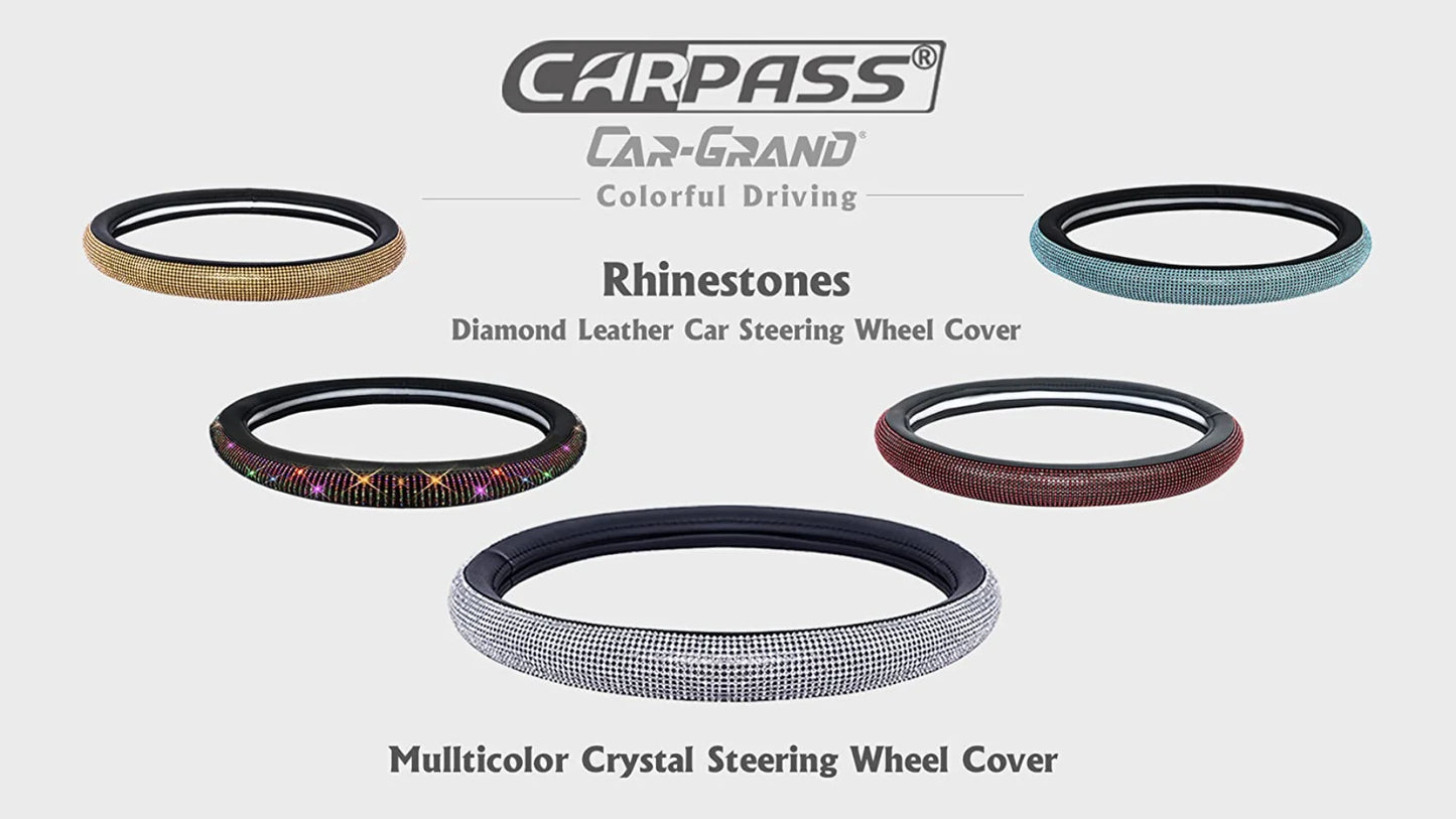 38cm CAR PASS Red Diamond Black Leather Steering Wheel Cover With Bling Crystal Rhinestones Universal