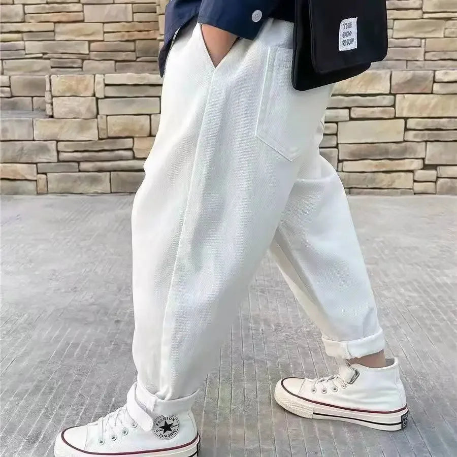 2024 New Baby Pants Solid Color Kids Causal Fashion Trousers Loose Spliced Pocket Harajuku Pants Cotton Boys Children's Clothing