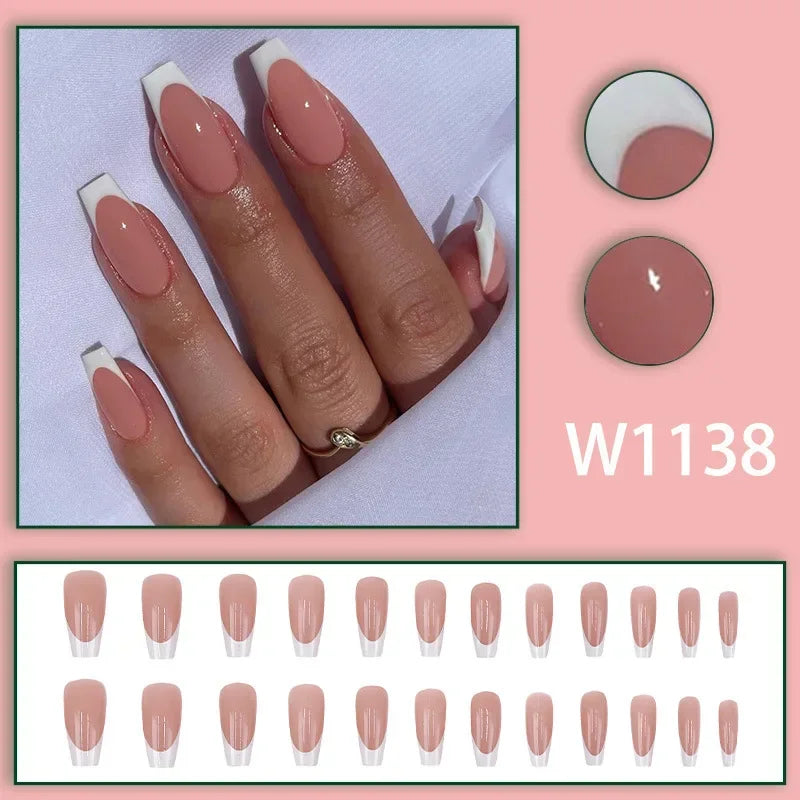 Black Ink Style Fake Nail with Jelly sticker Press on False Nails Wearable Round Head Oval Full Cover Nail Tips