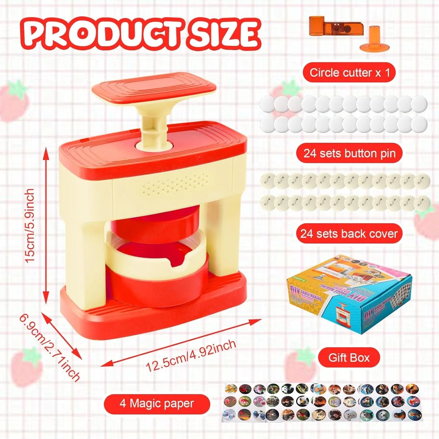 Button Maker Machine 55mm Pin Badge Maker Machine DIY Badge Punch Press Kit with 48 pcs Button Parts Perfect for School Projects