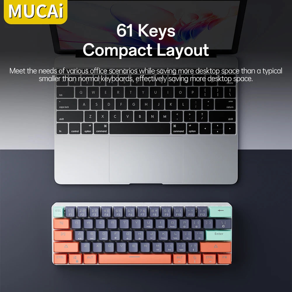 MUCAI 61key mechanical keyboard red axis RGB backlight effect hot swappable compact and practical designed for gaming and typing