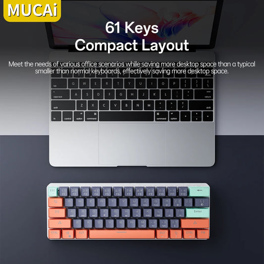 MUCAI 61key mechanical keyboard red axis RGB backlight effect hot swappable compact and practical designed for gaming and typing