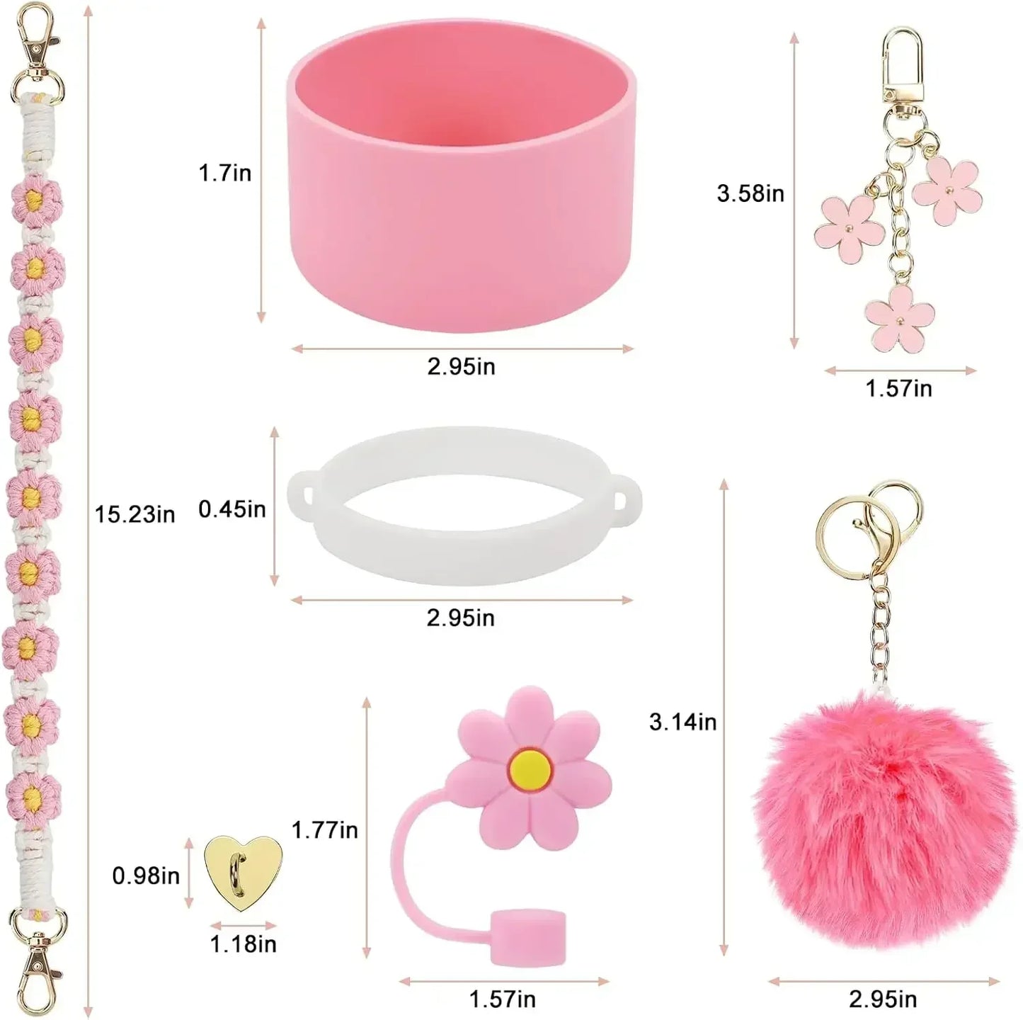 7/8pcs Cup Accessories Set for Stanley Cup Including Handle Strap Siliocne Cup Boot Straw Cover Charms for 40oz 30oz Tumbler