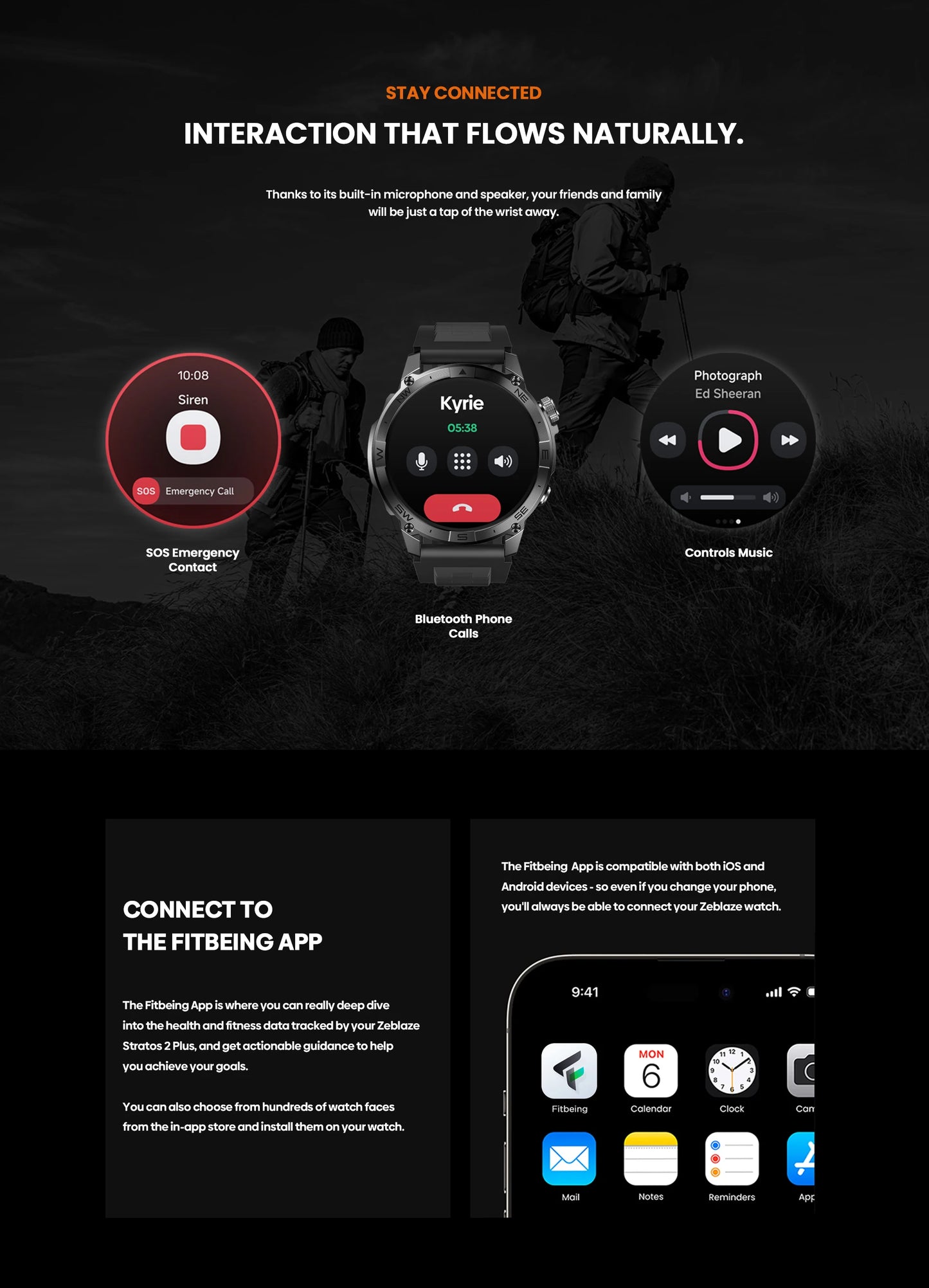 Zeblaze Stratos 2 Plus GPS Sports Smart Watch Built-in Compass Barometric Altimeter 1.43'' AMOLED Display Voice Call Smartwatch