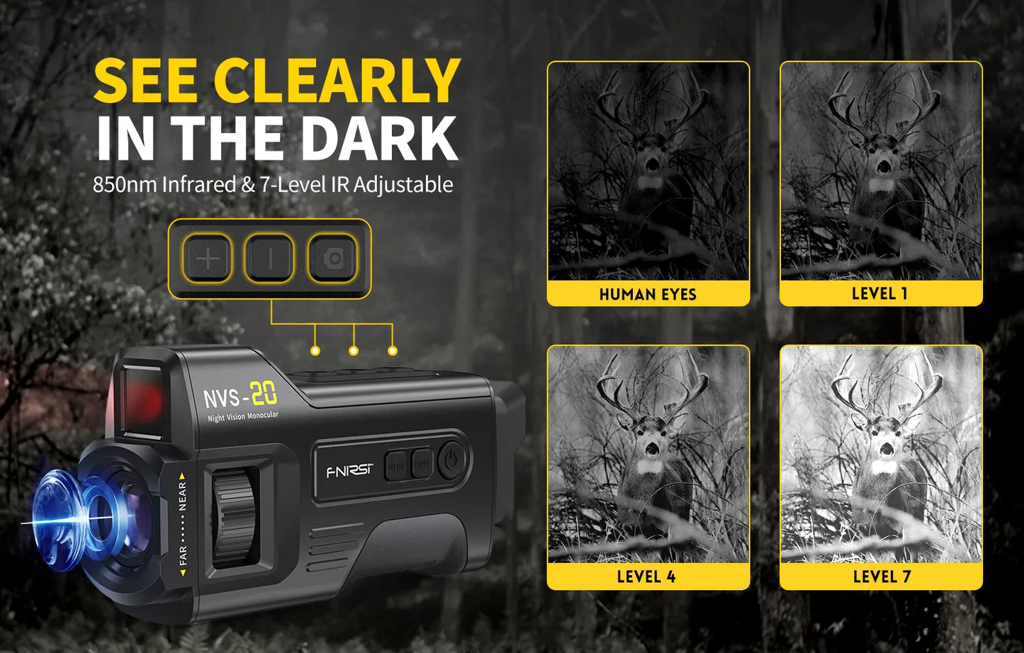 FNIRSI Telescope NVS-20 4K HD Monocular Night Vision Goggles 6X Digital Zoom 300m Hunting Camping Scope Day and Night Dual Use