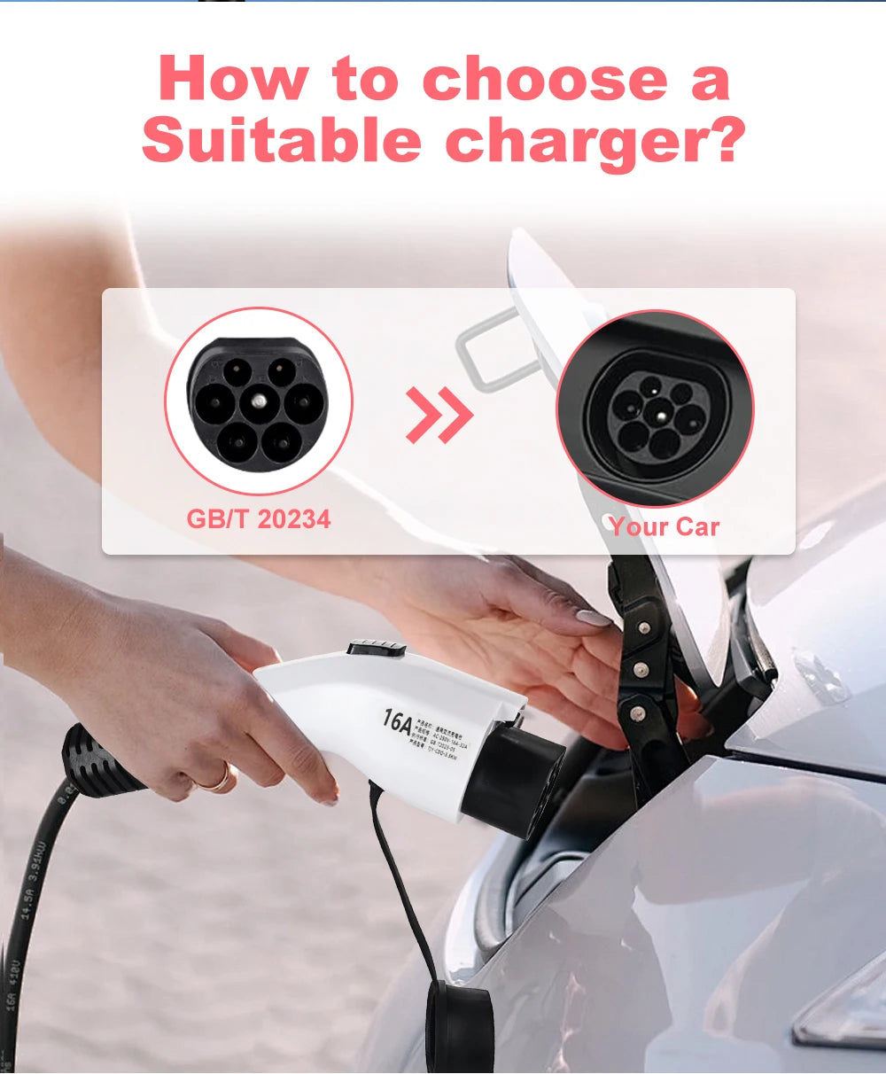 JDMEX 3.5W 16A Portable EV Charger GBT EVSE Charging Box Controller Wallbox for Electric Car Charging Current Adjustable