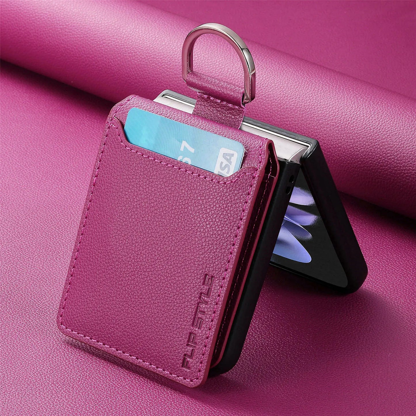 Wallet Phone Case for Samsung Galaxy Z Flip 7 FE 6 5 4 3 Flip7 Flip6 Luxury Leather Ring Women Back Cover with Card Holder LSJG