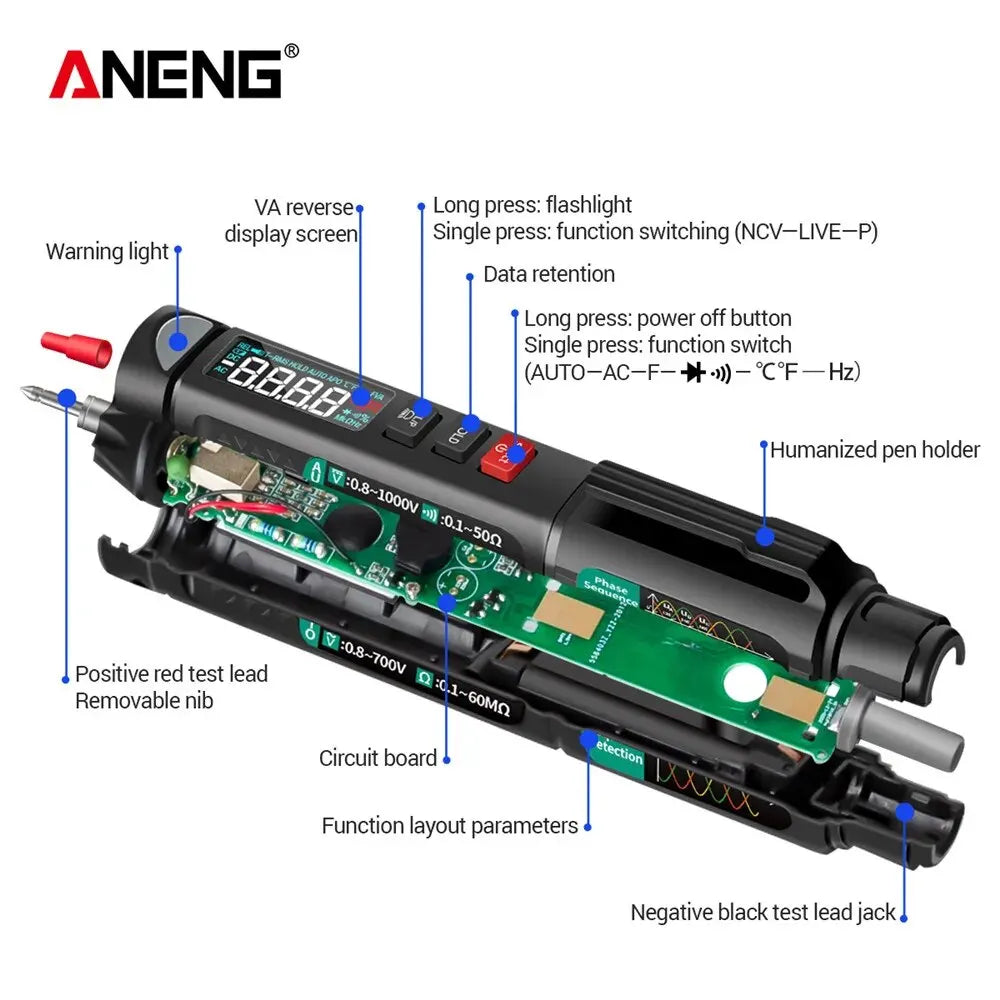 ANENG A3008 Digital Multimeter Auto Intelligent 6000 Precision Counts Sensor Pen Tester Multimetre