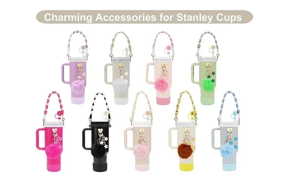 7/8pcs Cup Accessories Set for Stanley Cup Including Handle Strap Siliocne Cup Boot Straw Cover Charms for 40oz 30oz Tumbler