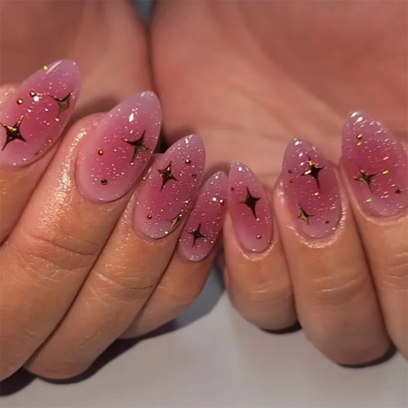 24pcs Black Cat's Eye Press on Nails Finished Ins Wearable False Nail Sets Love Design Stick on Nails Stilettos Fake Nail Tips