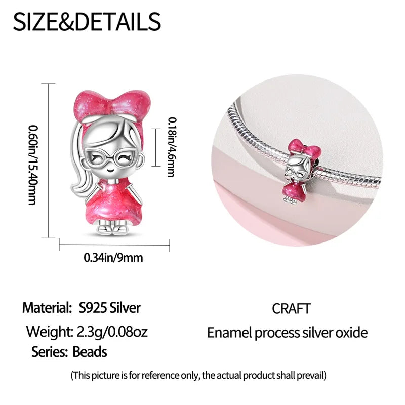 925 Sterling Silver Princess Powder Series Exquisite Daily Bow Sweet Charms Beads Fit Pan Original Bracelets DIY Jewelry