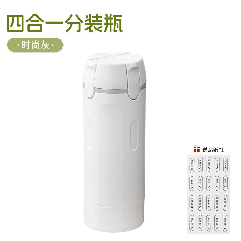 4-in-1 Travel Refillable Bottles, Portable Toiletries and Cosmetics Containers for Shampoo, Body Wash, Travel Storage Bottles