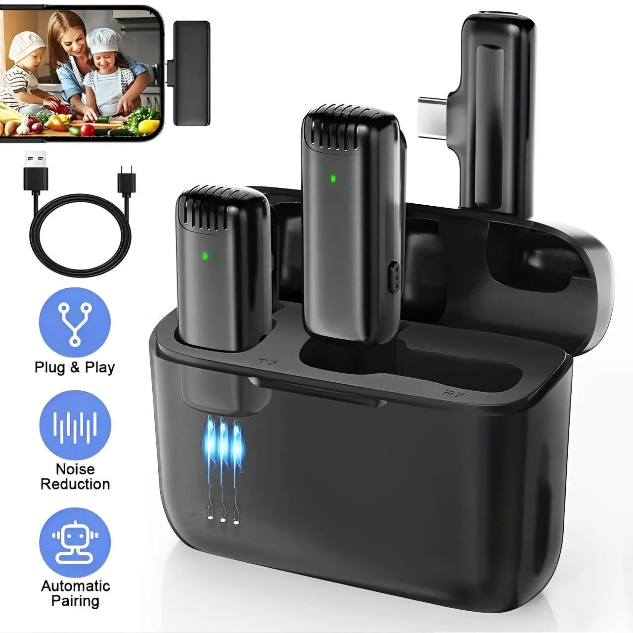 J13 Wireless Microphone With Charging Case For IPhone/iPad /Android Mini Wireless Tie Microphone Low Latency Plug and Play