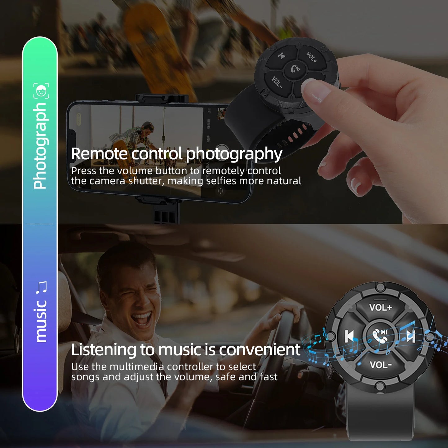 AD 5 Key Wireless Remote Controller Button Helmet Earphone Motorcycle Bike Handlebar Car Steering Wheel Control Media