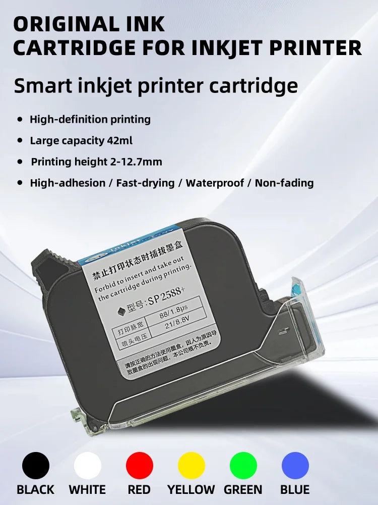 Fast-dry 12.7mm Universal 2588 Solvent Ink Cartridge for Inkjet Printer Date Text Code Printing Machine