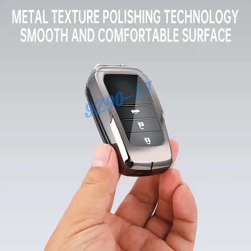 Metal Carbon Fiber Car Key Fob Case Cover Keychain For Toyota Corolla Cross Yaris Sienna Venza Harrier Hilux Tundra Mirai Land