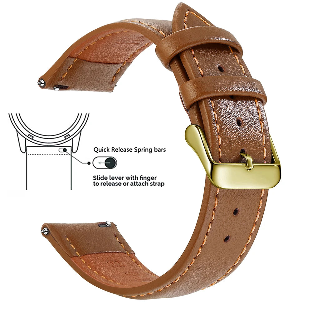 Top Grain Genuine Leather Watch Band, Quick Release 18mm/20mm/22mm Watch Straps, Fits Samsung Galaxy Watch, Garmin Huawei Watch