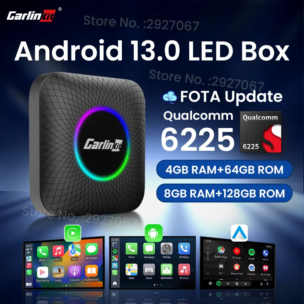 CarlinKit CarPlay Ai Box Android 13 SM6225 8 cores 8G+128G for Netflix Smart TV Box Wireless CarPlay Android Auto 512GB via TF