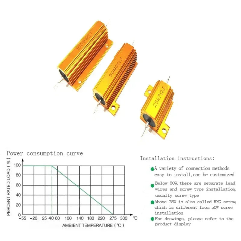 2PCS 100W 50W 25W 10W Aluminum Power Resistor 0.1~1Kohm Metal Shell Case Wirewound  Resistance Load Resistors 4ohm 6ohm 8ohm
