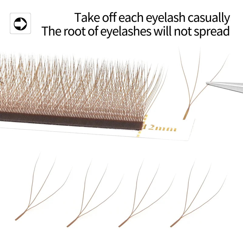 Brown 4D W-Shaped Eyelashes Extensions High Quality Individual Lashes Automatic Flowering Premade Fans False Eyelashes