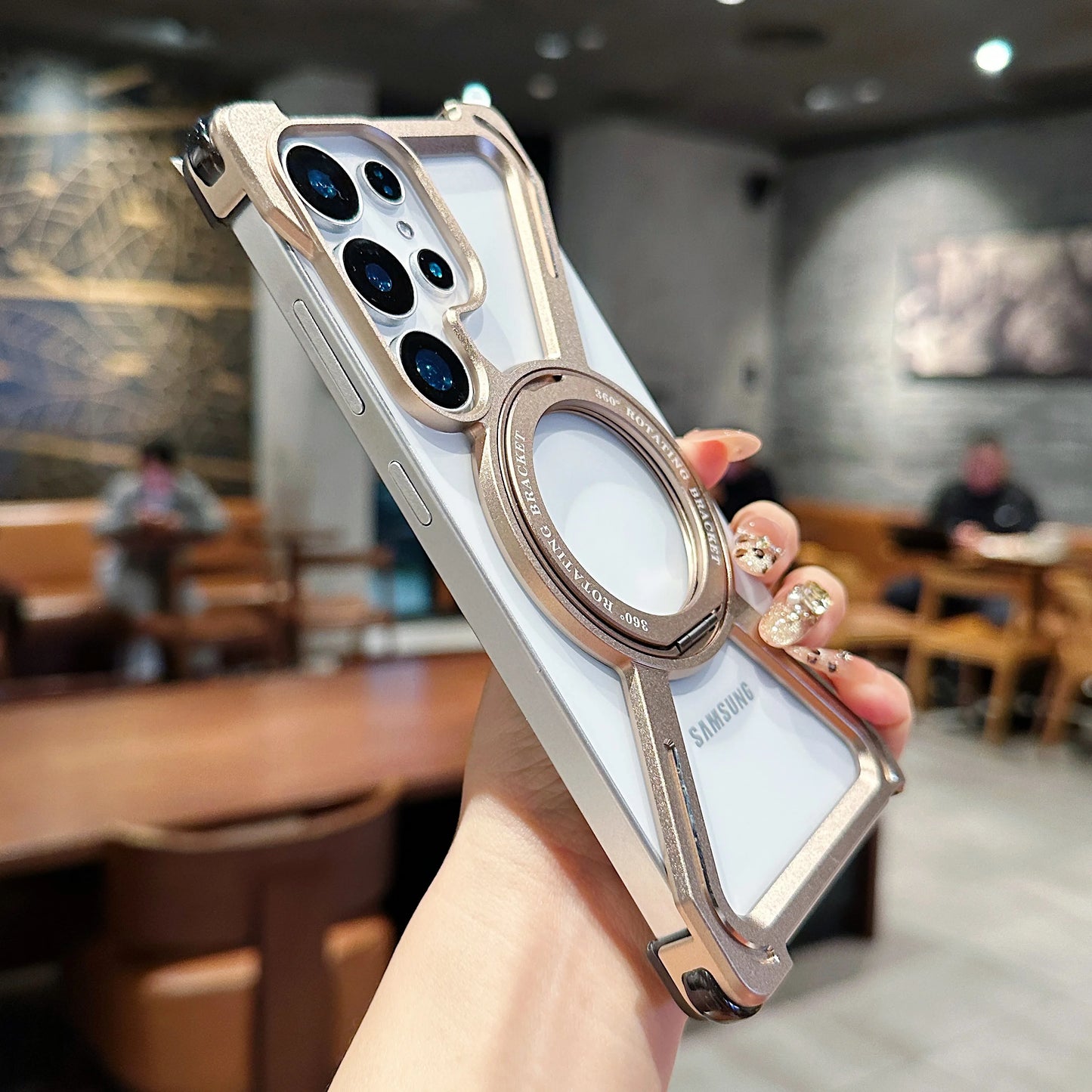 Aluminum Alloy Magnetic Case For Samsung Galaxy S23Ultra S24Ultra S25Ultra S26 Ultra 360° Rotation Holder Frameless Phone Cover