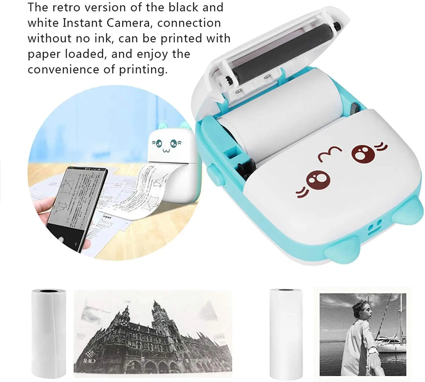 Portable Thermal Printer Bluetooth Mini Pocket Printer Wireless Pocket Picture Printer for Working Listing Notes Journal Travel