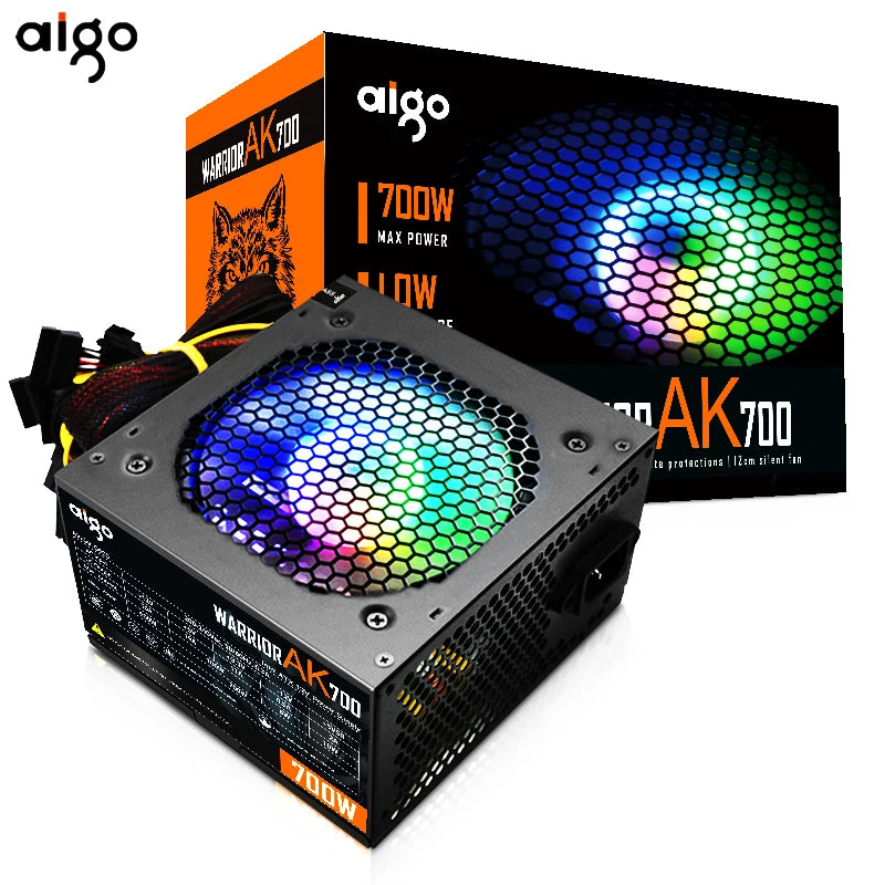 Aigo AK PC PSU Power Supply Unit 500W 600W 700W 800W 1000W Gaming 120mm RGB Fan 220V ATX Desktop computer Power Supply for BTC