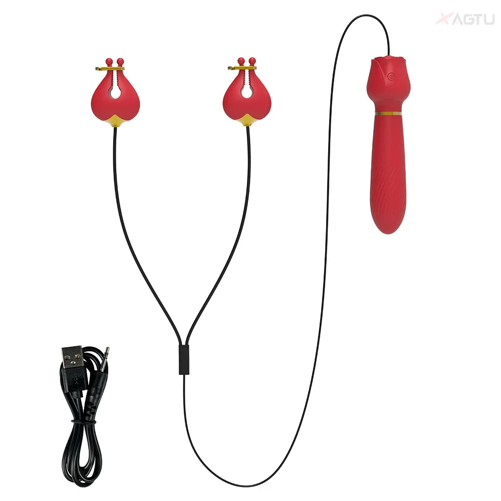 G Spot Vibrator for Women with Nipple Clamps Breast Clips Nipple Clitoral Stimulation Wired Adult Goods Sex Toy for Couple