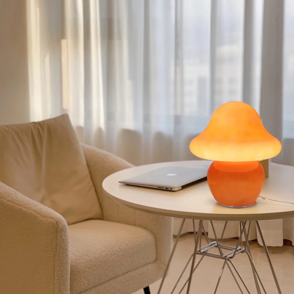 Mushroom Lamp Orange Glass for Bedrooms, Living Room, Aesthetic Cute Bedside Night Light