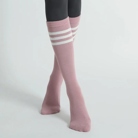 Autumn Winter Women Yoga Socks Striped Cotton Fitness Breathable Pilates Socks Middle Tube Non-Slip Gym Dance Ballet Grip Socks