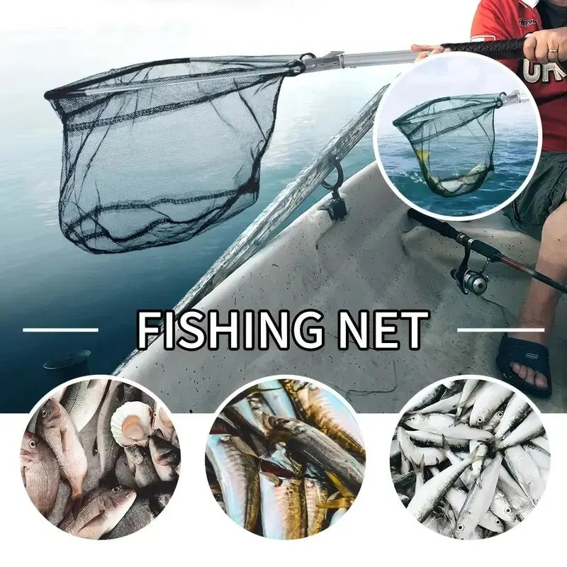 1pc Heavy Duty Folding Fishing Landing Net - 5.91FT/7.87FT Pole Handle For Kayak, Fly, Catfish, Bass, Crab & Trout!