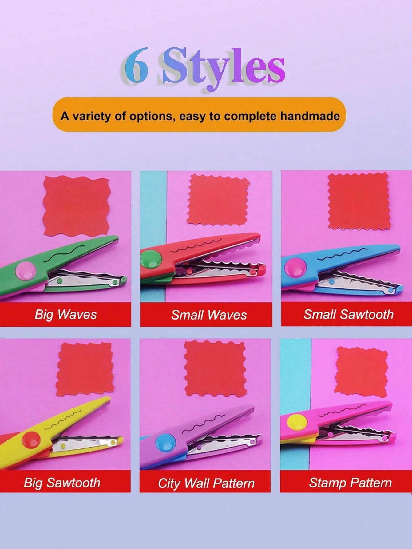 6pcs/Set Scissors Wavy Pattern Paper Cutter DIY Handmade Tools Paper Craft Kawaii Card Photo Scissors Kids Gifts Office Supplies