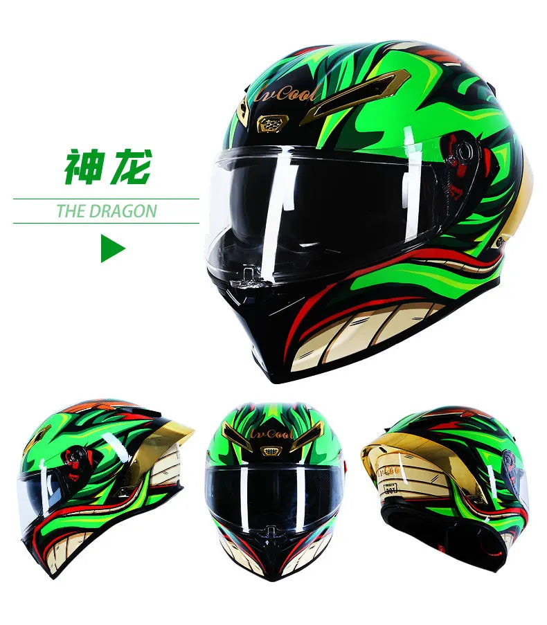 ICE.BEACON Anti fog 3C certification national standard locomotive Motorcycle big tail racing double lens helmet fashion trend pe