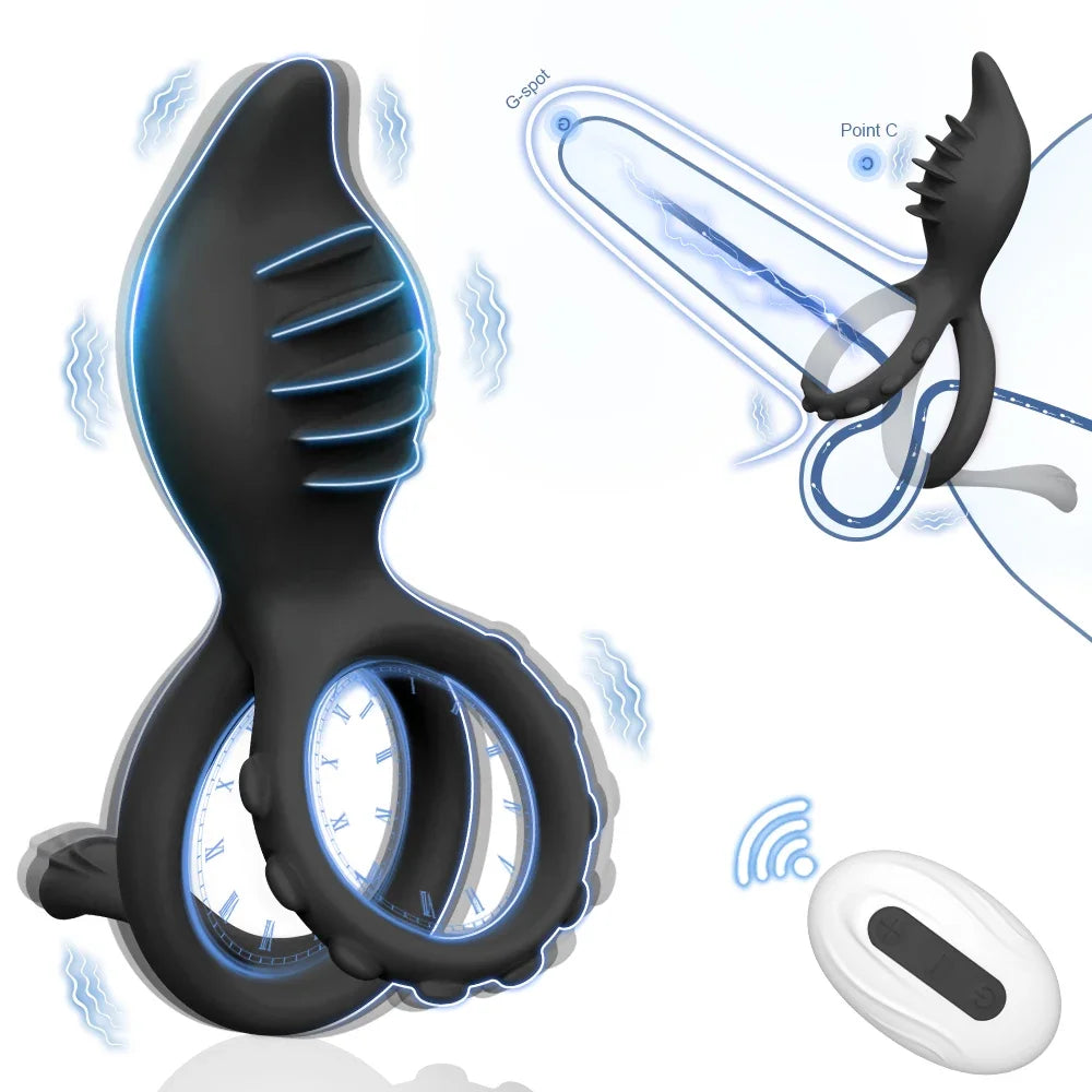 Vibrating Cock Ring for Men Remote Control Penis Ring Ejaculation Delay Chastity Cage Clitoris Stimulation Sex Toy for Couples
