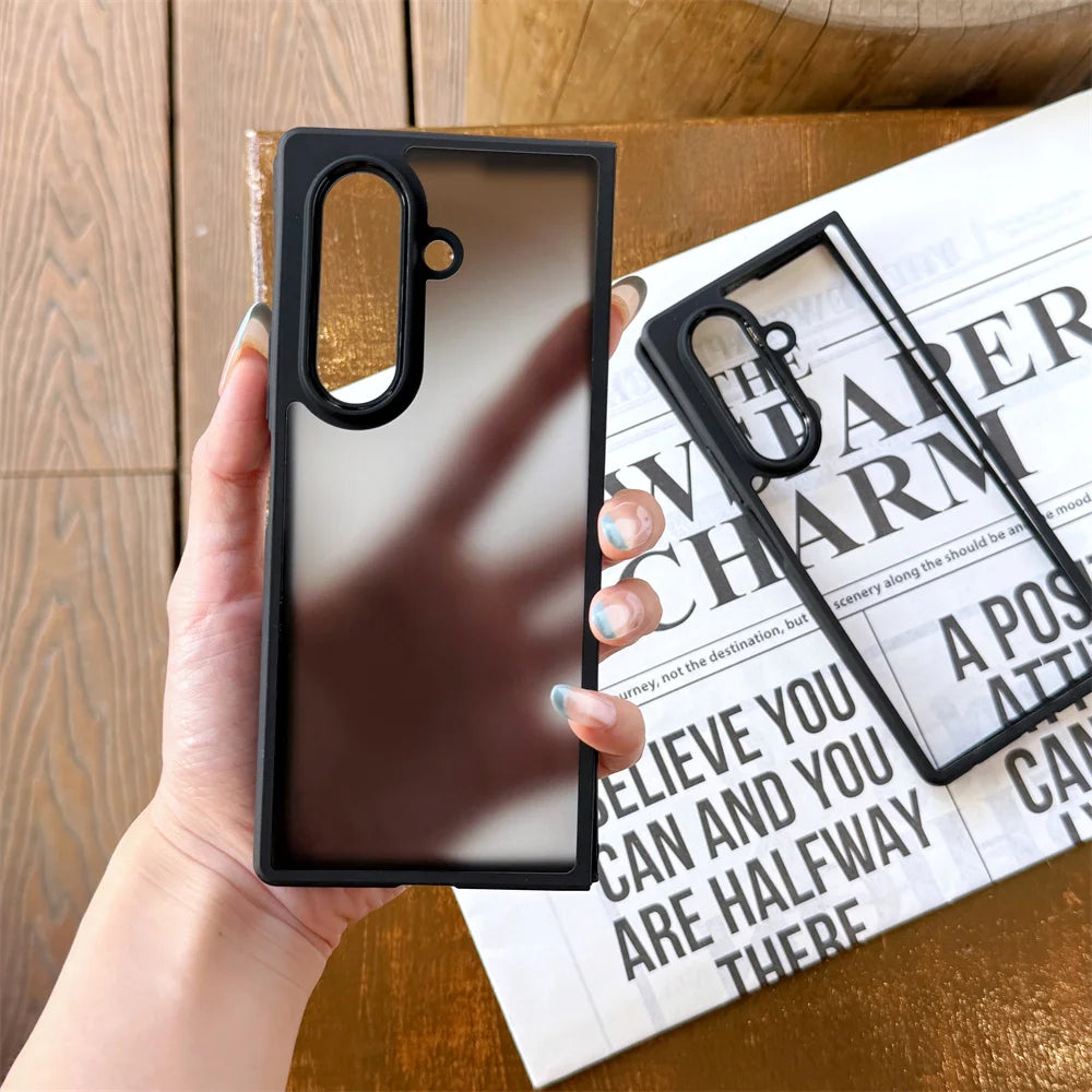 Frosted Transparent Shockproof Phone Case for Samsung Galaxy Z Fold7 Fold6 5G Fold 7 6 5 4 Matte Translucent Protection Cover
